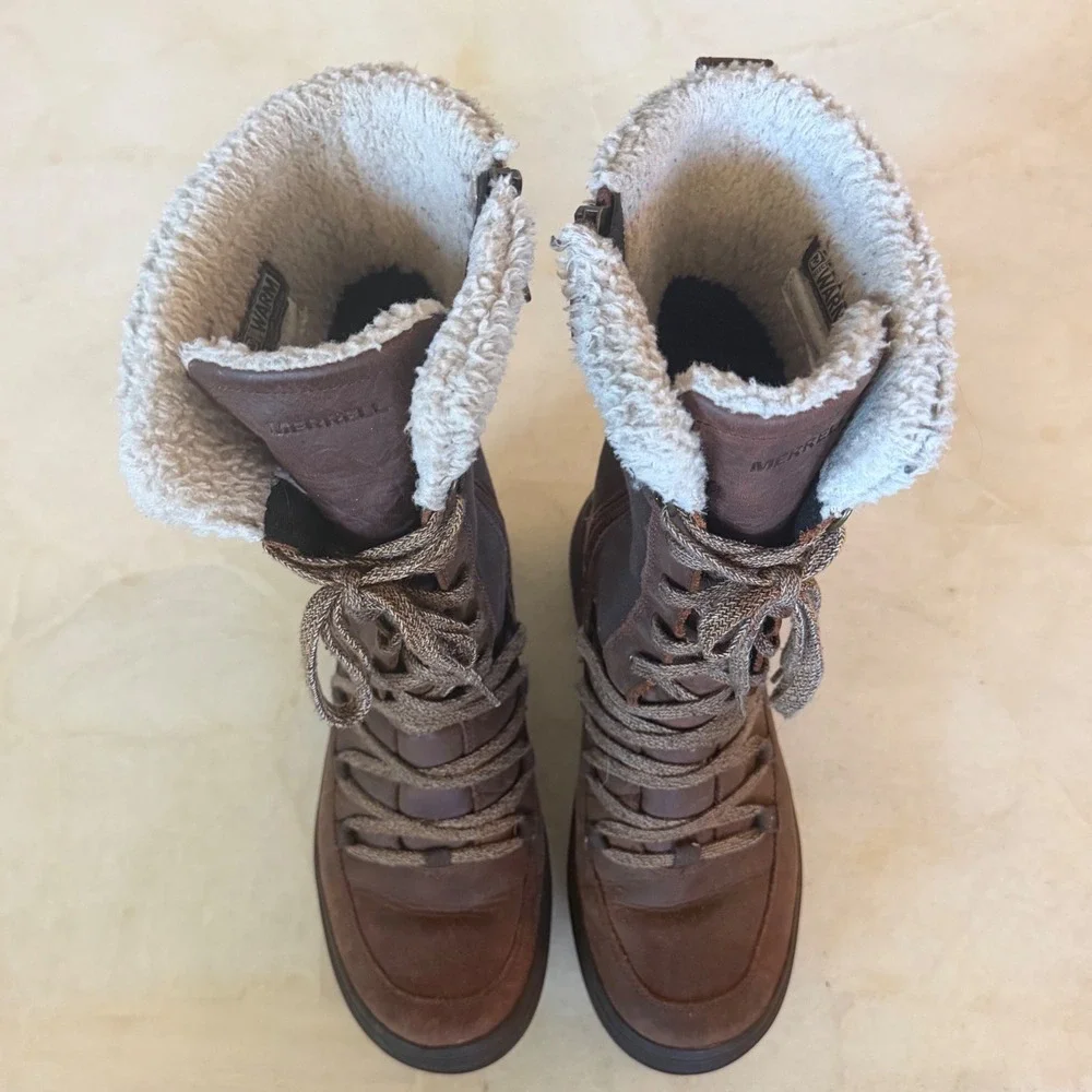 Merrell Haven Tall Lace Polar Waterproof Winter Boots Womens 7.5 Brown J001868